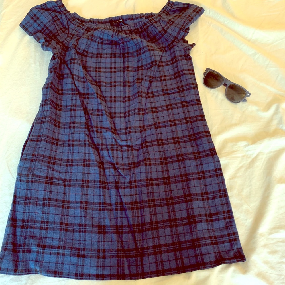 Plaid off the shoulder A line dress - Madewell
